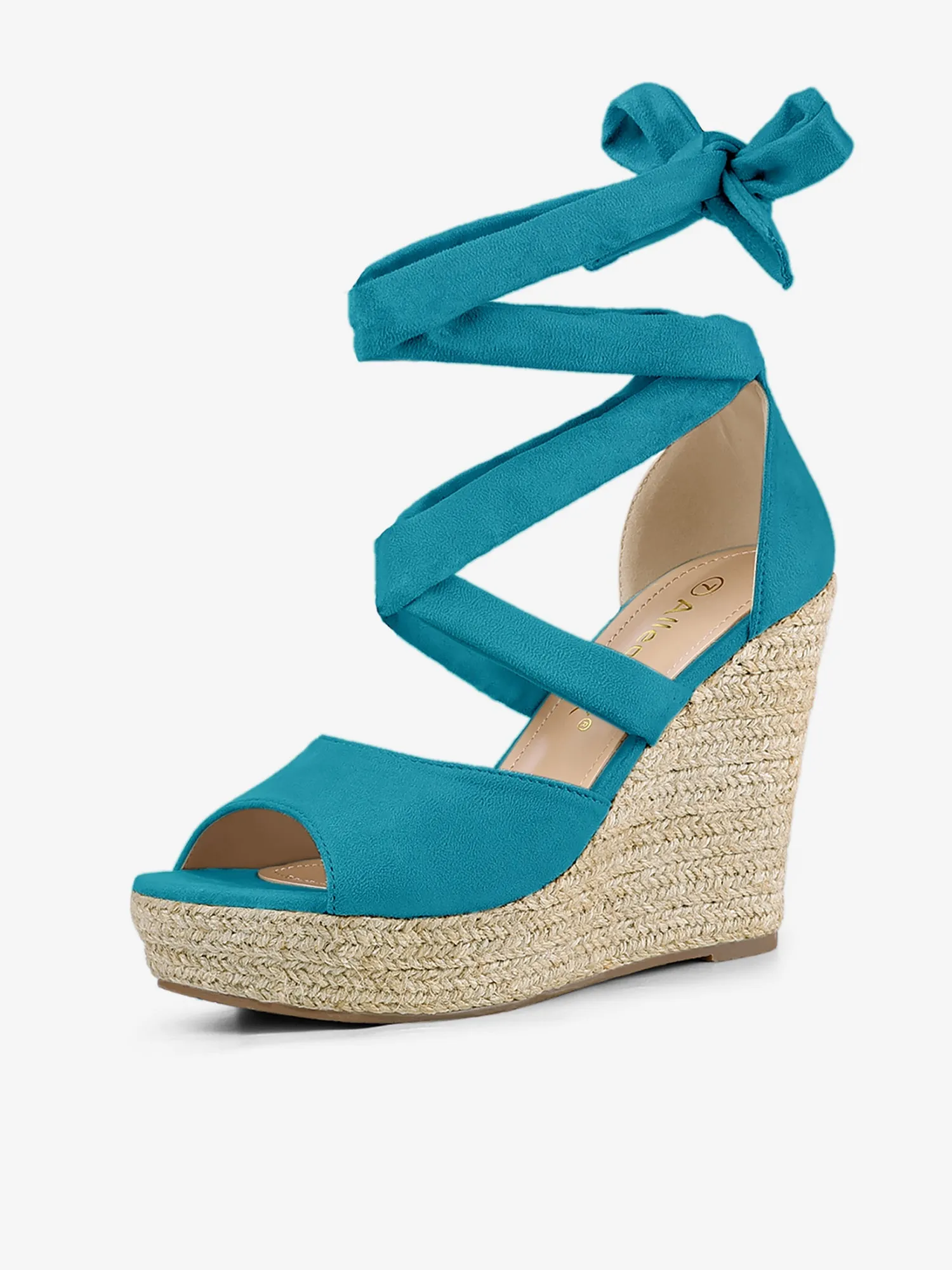 Faux Suede Lace Up Espadrille Wedge Heel Sandals