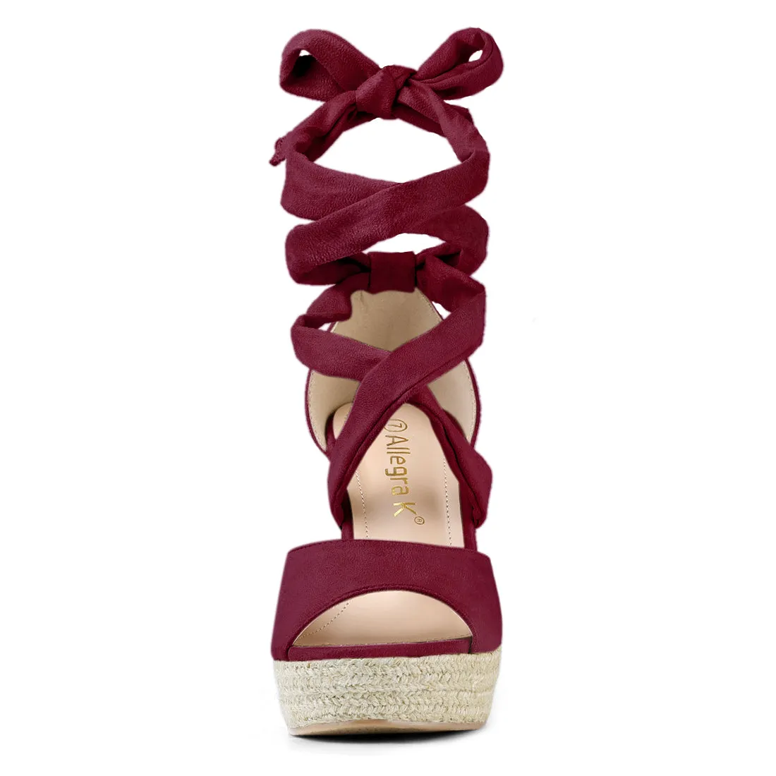 Faux Suede Lace Up Espadrille Wedge Heel Sandals