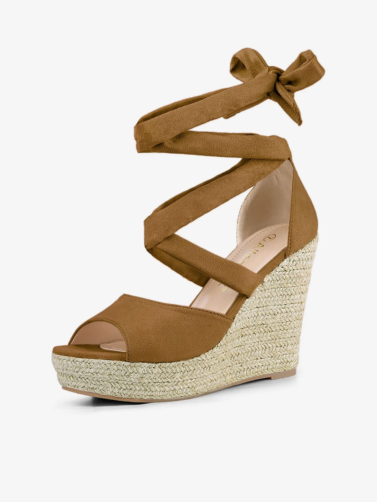 Faux Suede Lace Up Espadrille Wedge Heel Sandals