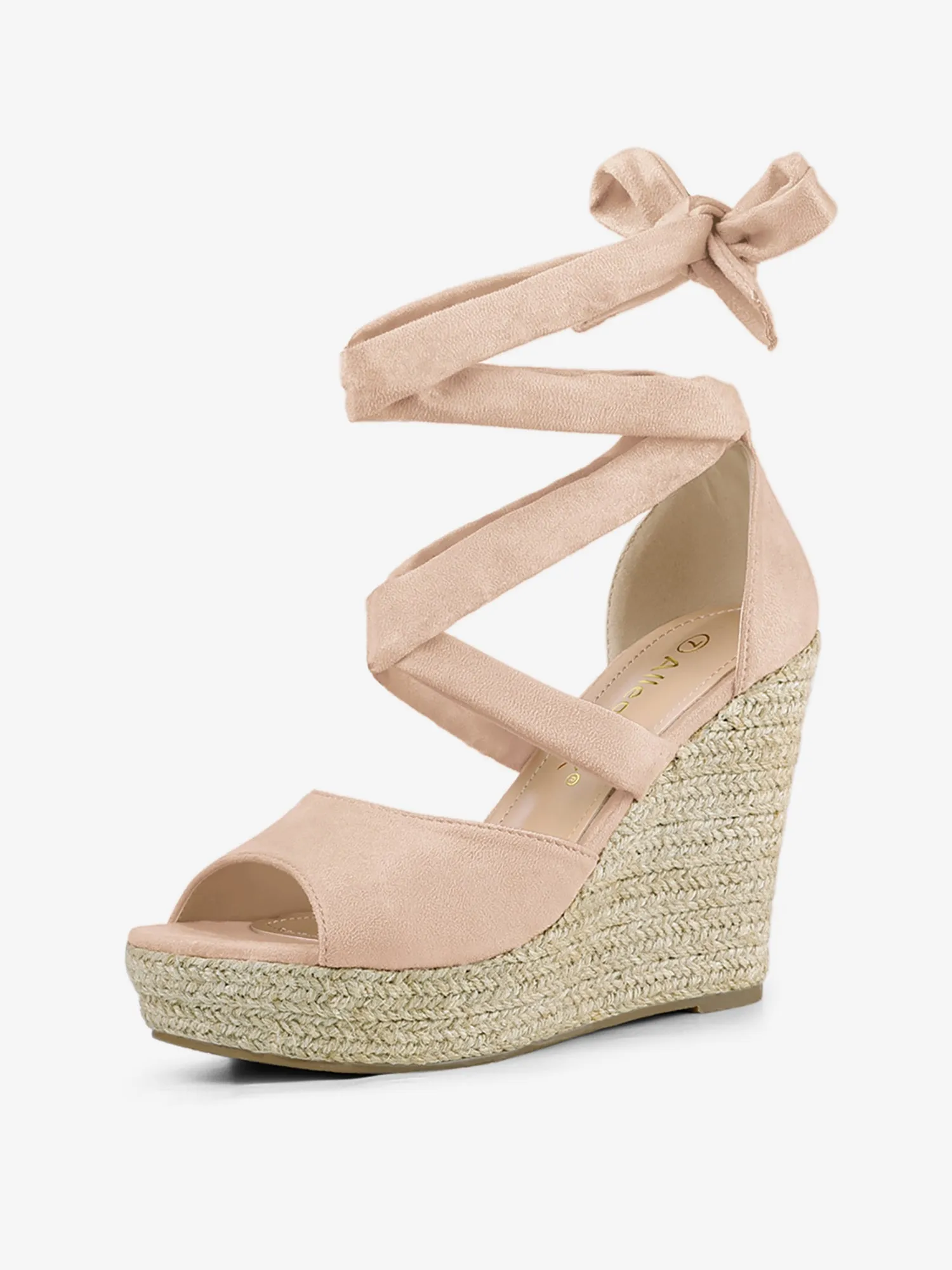 Faux Suede Lace Up Espadrille Wedge Heel Sandals