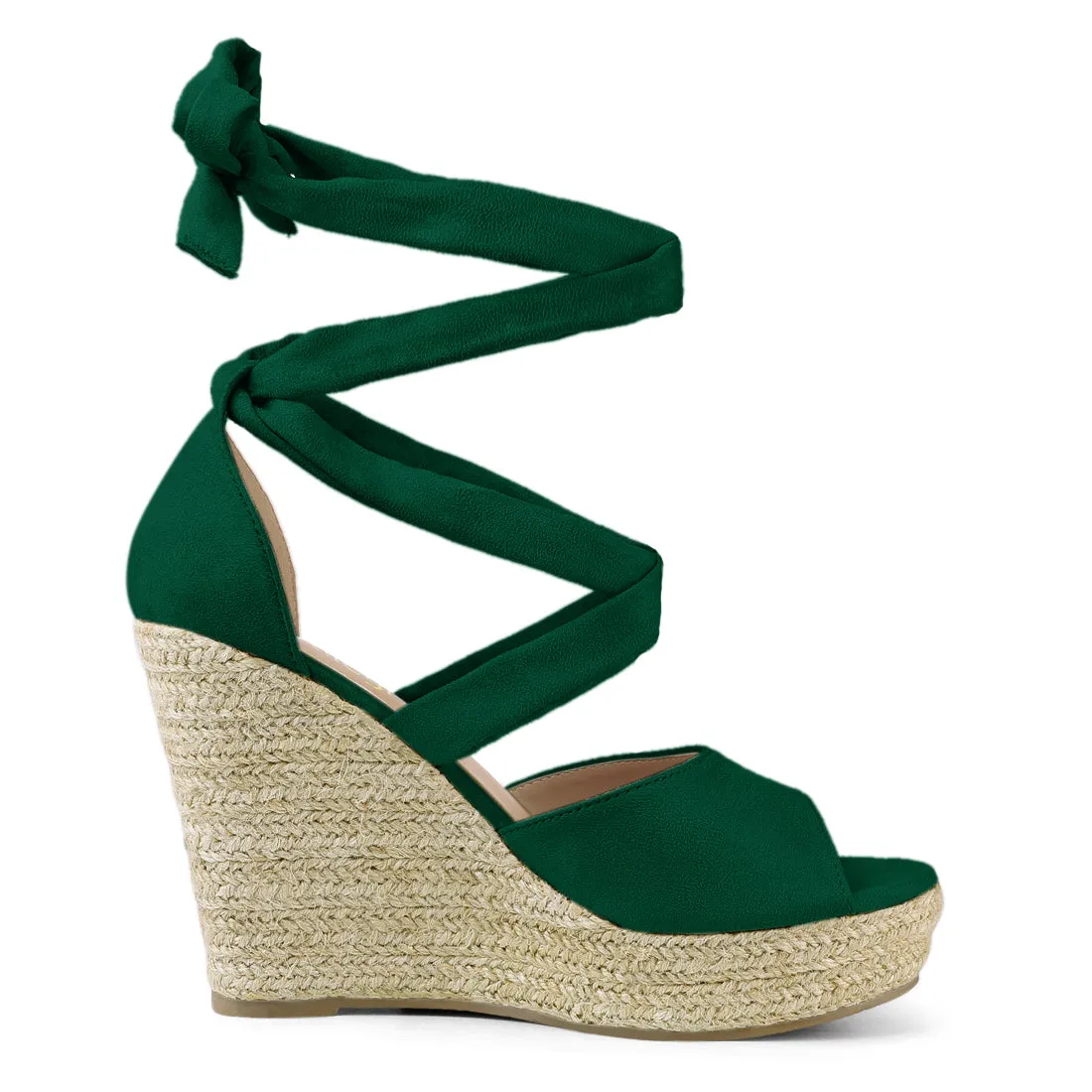 Faux Suede Lace Up Espadrille Wedge Heel Sandals