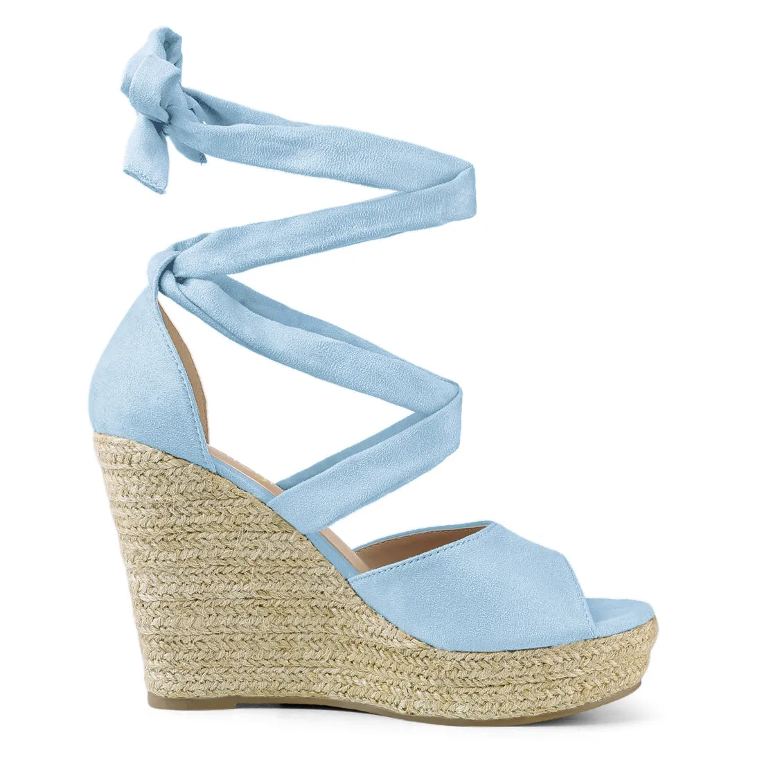 Faux Suede Lace Up Espadrille Wedge Heel Sandals