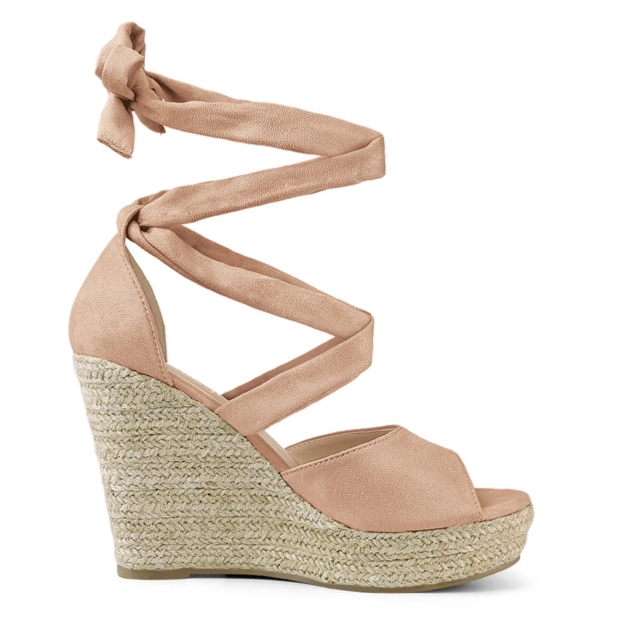 Faux Suede Lace Up Espadrille Wedge Heel Sandals