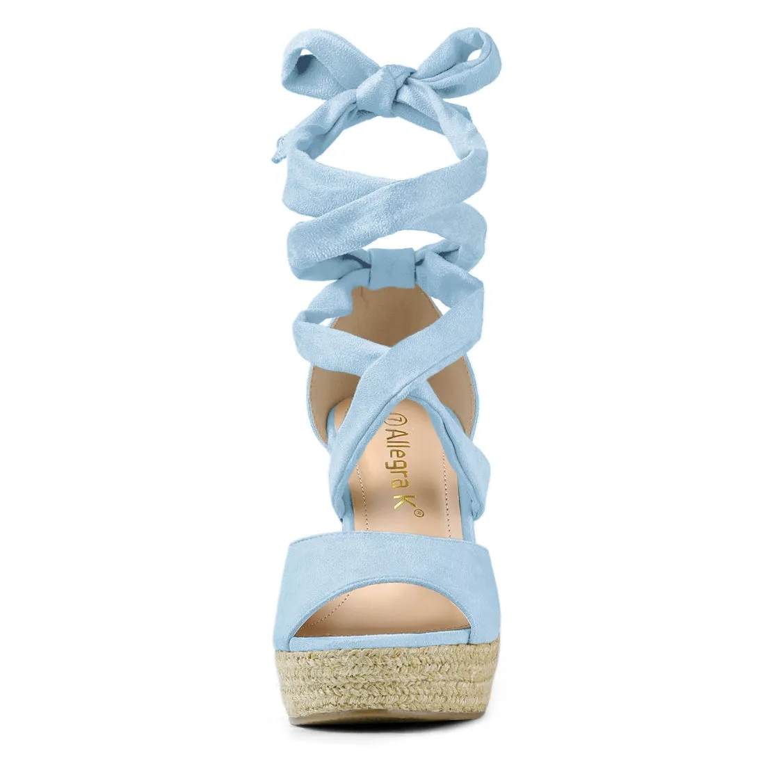 Faux Suede Lace Up Espadrille Wedge Heel Sandals