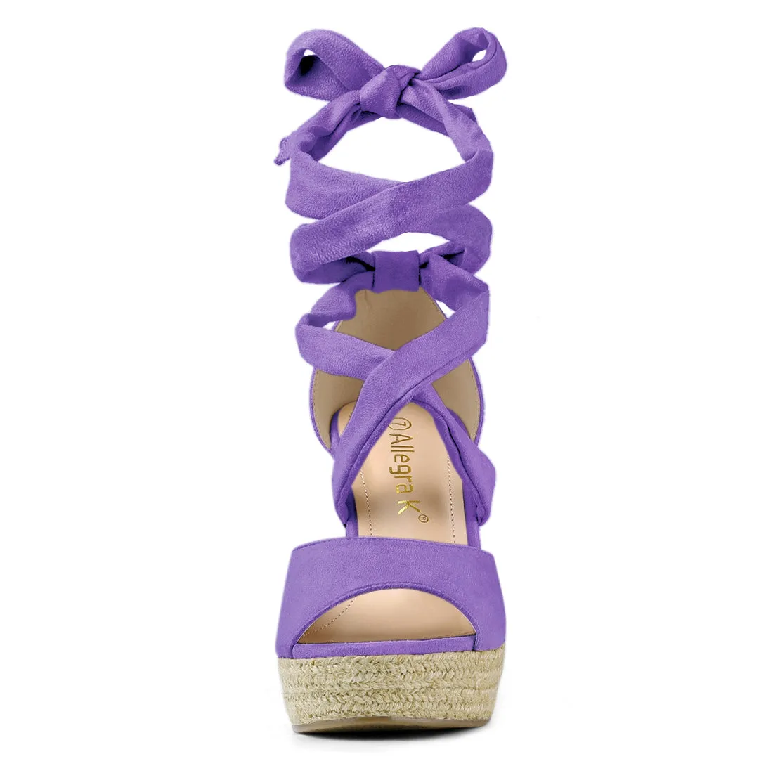 Faux Suede Lace Up Espadrille Wedge Heel Sandals