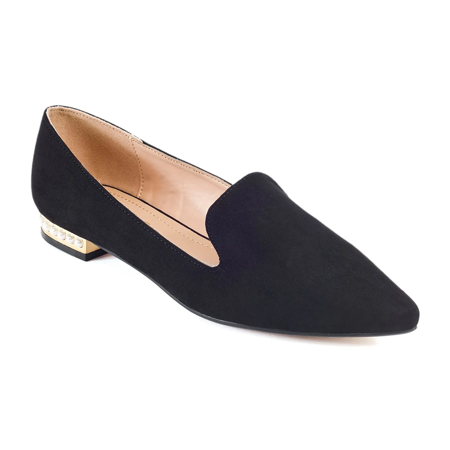 Faux Suede Pearl Heel Slip On Loafers