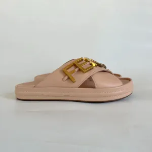 Fendi Pink Leather Fendigraphy Slide Sandals  , 38.5