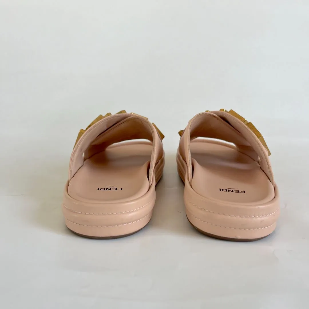 Fendi Pink Leather Fendigraphy Slide Sandals  , 38.5