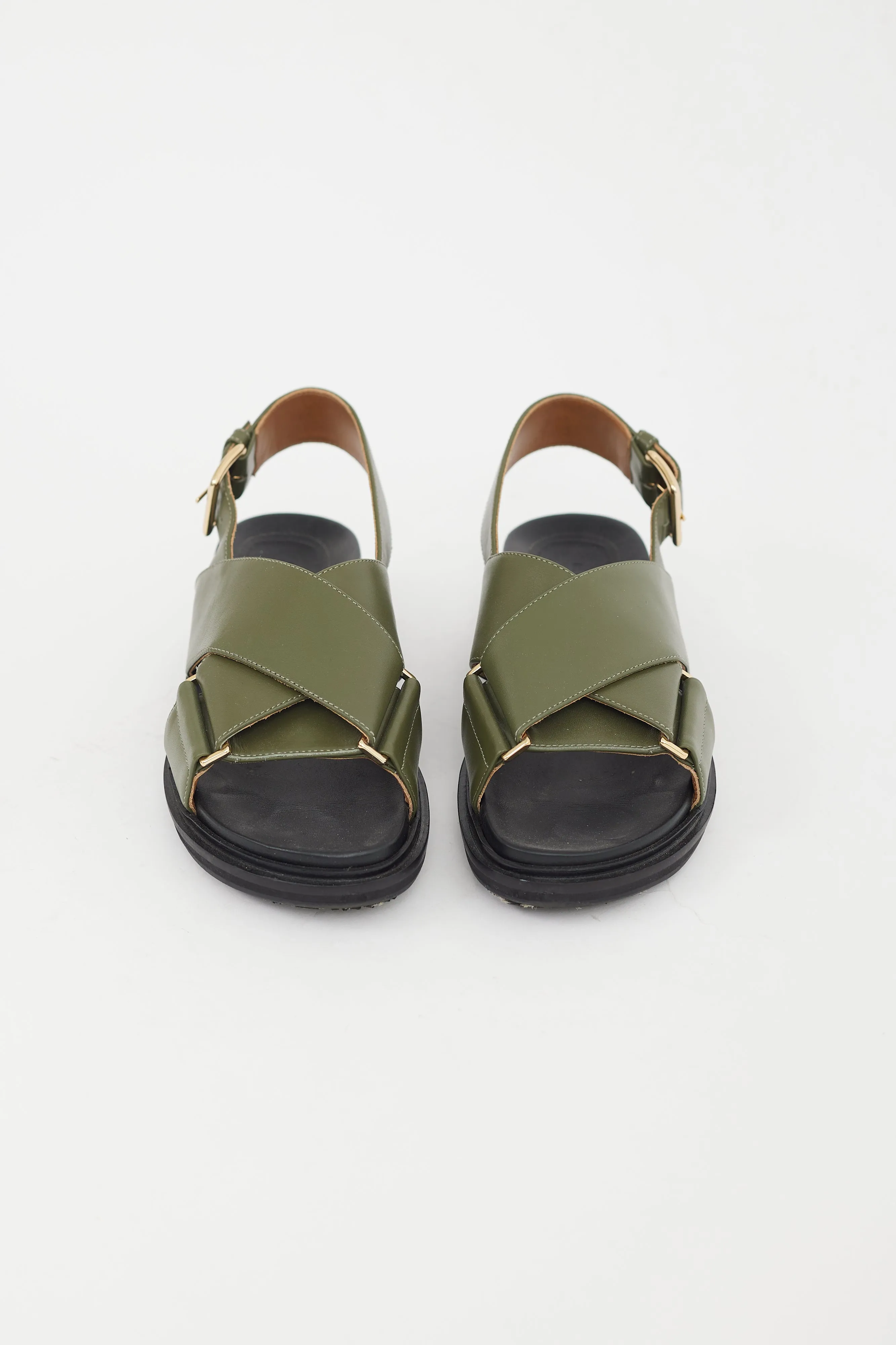 Green Leather Fussbett Strappy Sandal