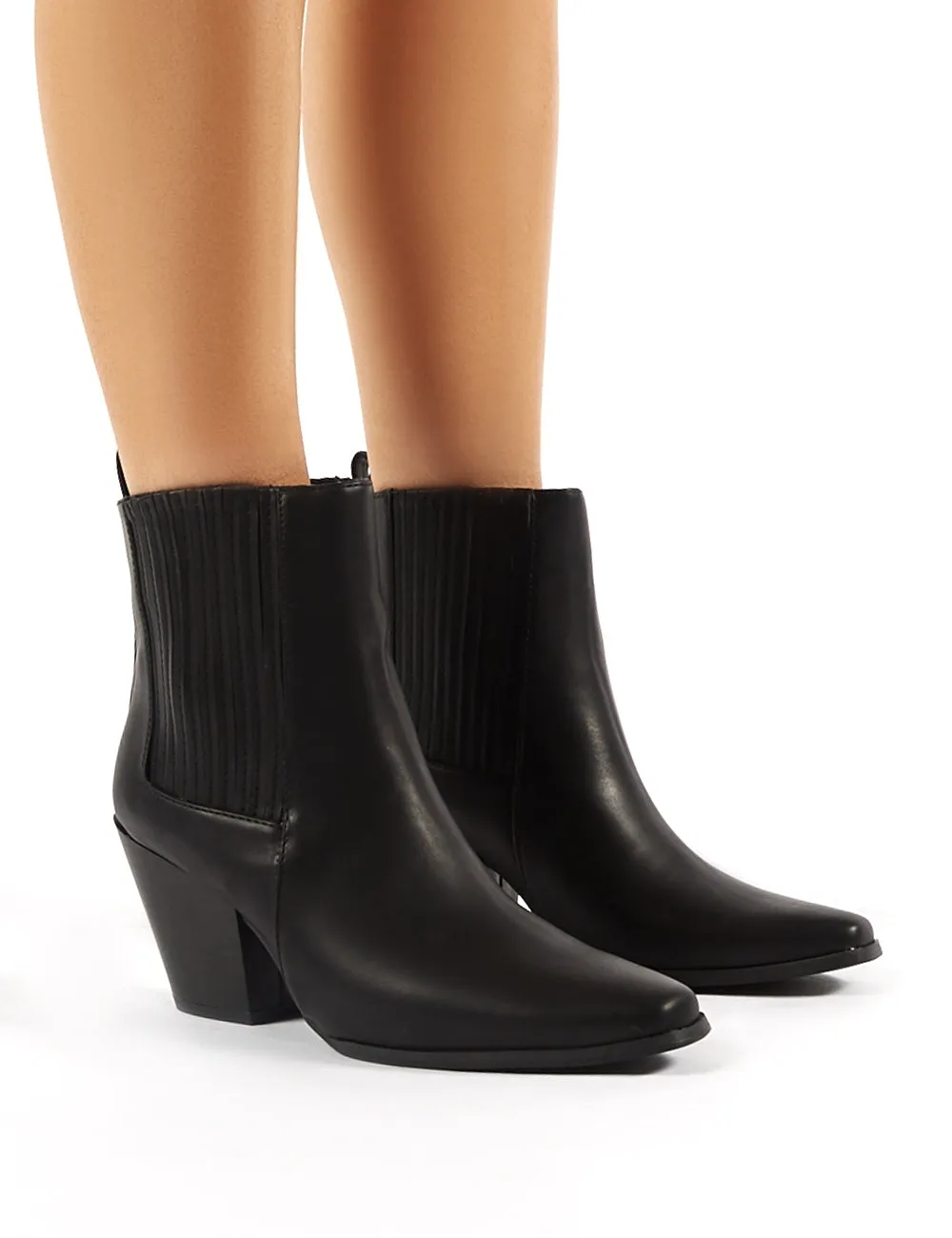 Hazy Black Block Heeled Ankle Boots