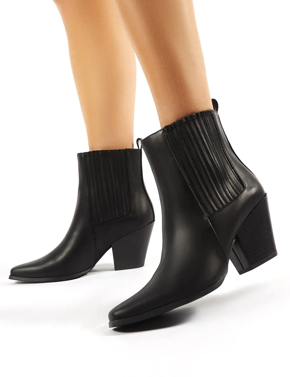 Hazy Black Block Heeled Ankle Boots