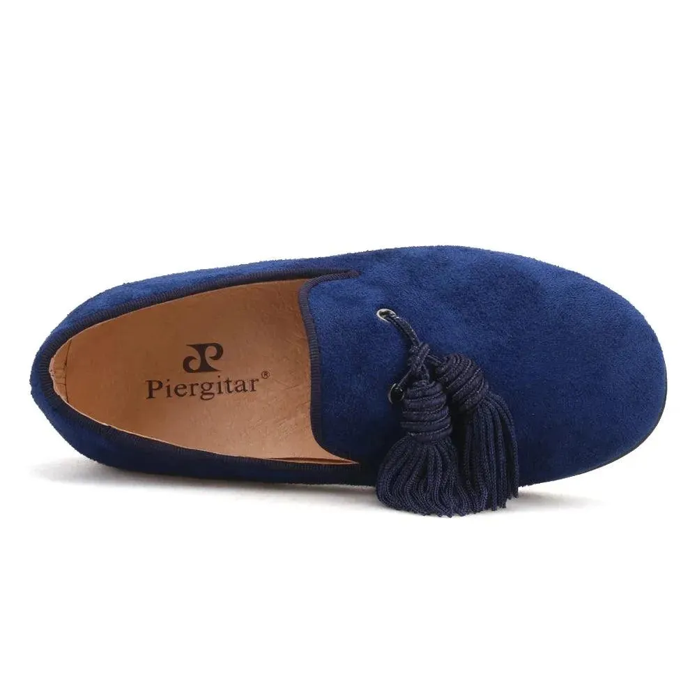 Kids Loafers Navy Suede Kids' Smoking Tassel Loafers for Parties and Birthdays with Red Bottoms