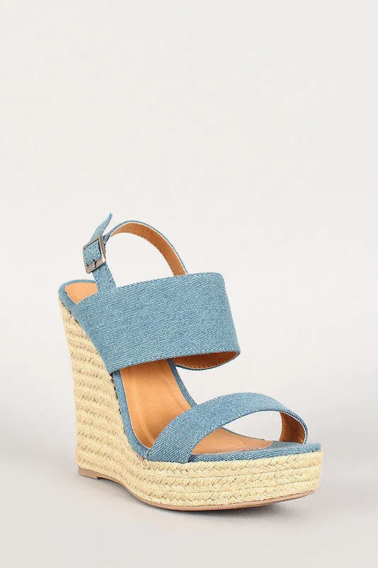 Liliana Denim Espadrille Slingback Open Toe Platform Wedge