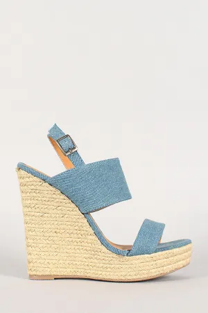 Liliana Denim Espadrille Slingback Open Toe Platform Wedge