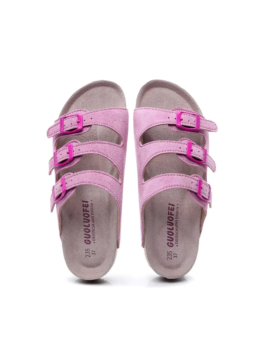 Maibulun | Pink Triple-Buckle Suede Upper Sandal