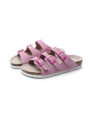 Maibulun | Pink Triple-Buckle Suede Upper Sandal