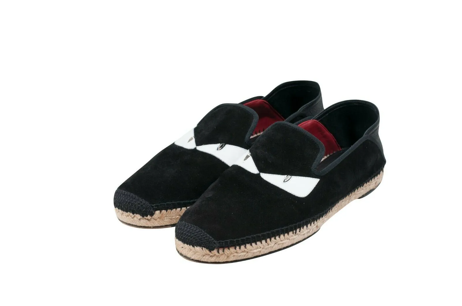 Monster Eyes Low Top Black Suede Espadrille Slip On Loafers