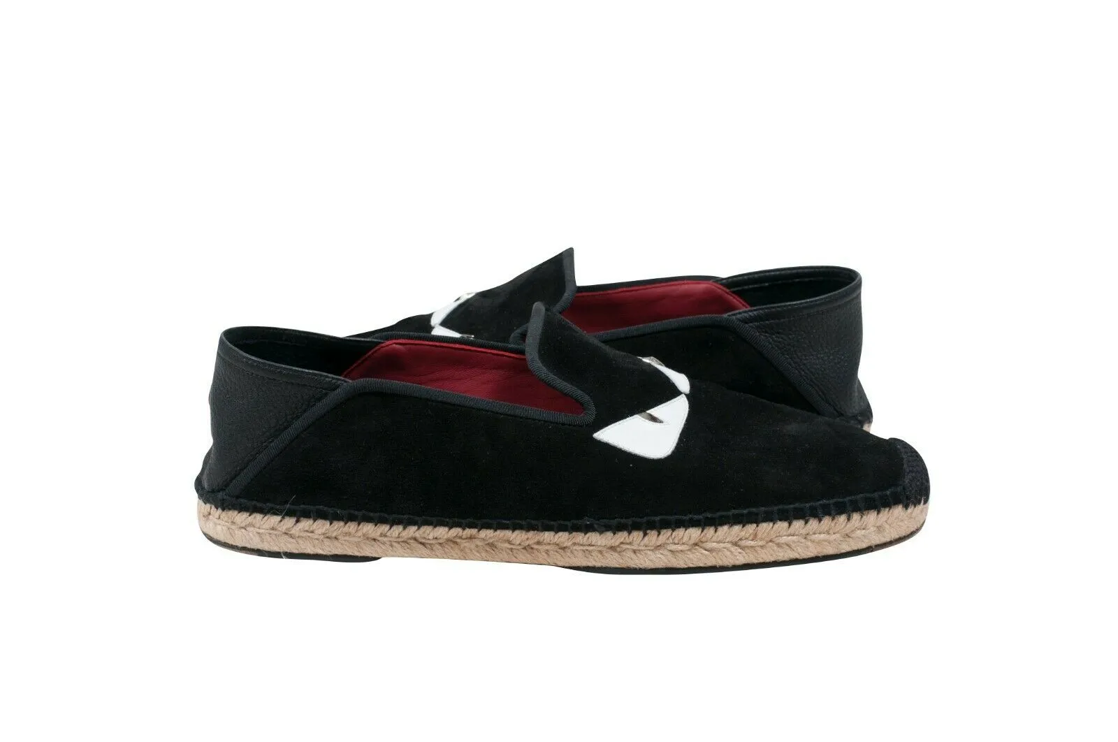 Monster Eyes Low Top Black Suede Espadrille Slip On Loafers