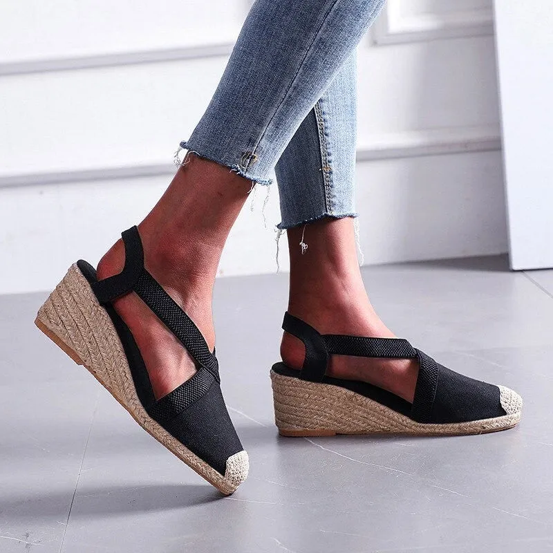 OCW Wedges Women Shoes Closed Toe Espadrille Platform Height Increase Sandals