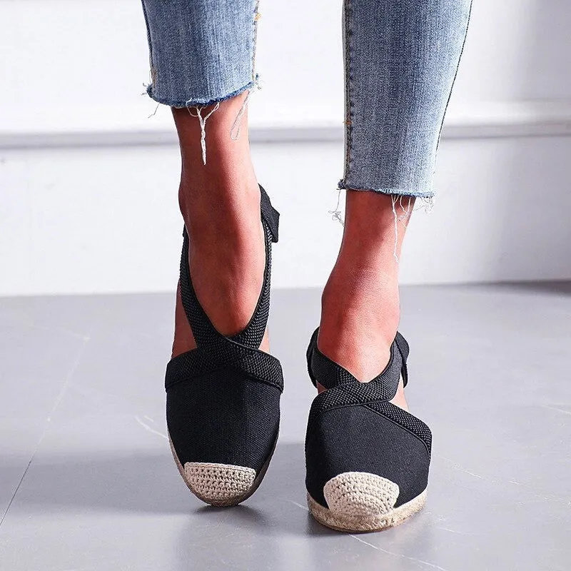 OCW Wedges Women Shoes Closed Toe Espadrille Platform Height Increase Sandals