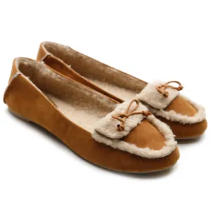 Ollio Women's Shoe Faux Suede Fur Lining Ribbon Ballet Flat