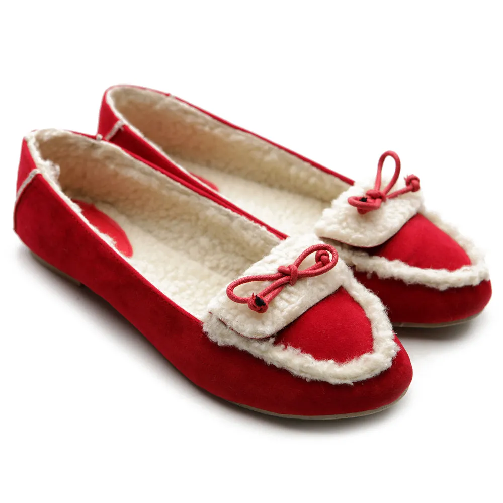 Ollio Women's Shoe Faux Suede Fur Lining Ribbon Ballet Flat