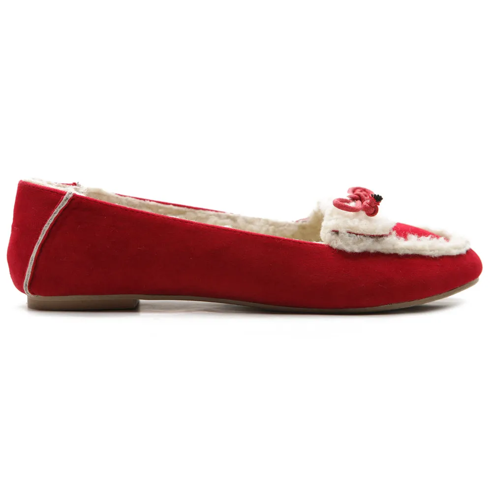 Ollio Women's Shoe Faux Suede Fur Lining Ribbon Ballet Flat