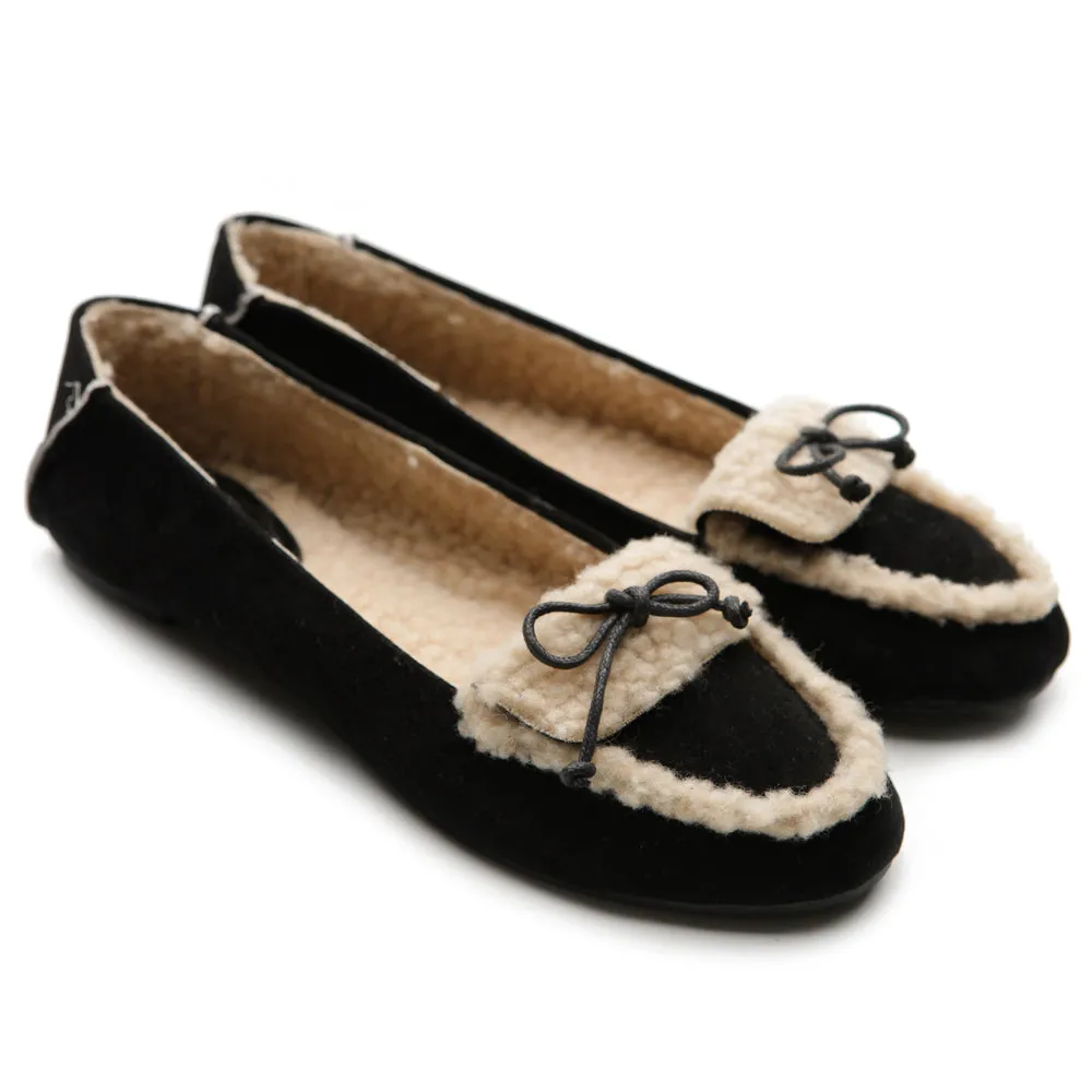 Ollio Women's Shoe Faux Suede Fur Lining Ribbon Ballet Flat