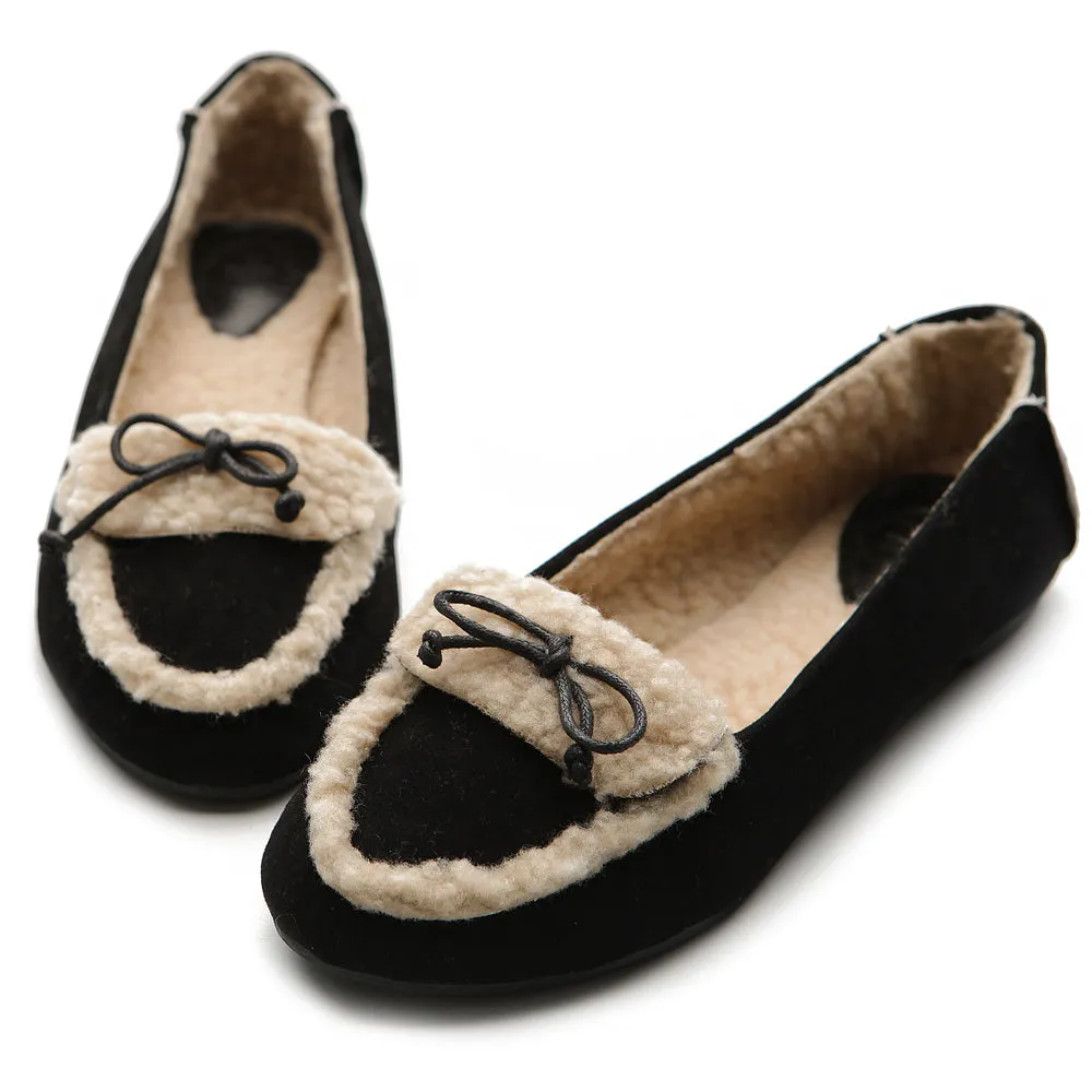 Ollio Women's Shoe Faux Suede Fur Lining Ribbon Ballet Flat