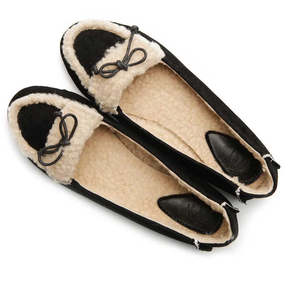 Ollio Women's Shoe Faux Suede Fur Lining Ribbon Ballet Flat