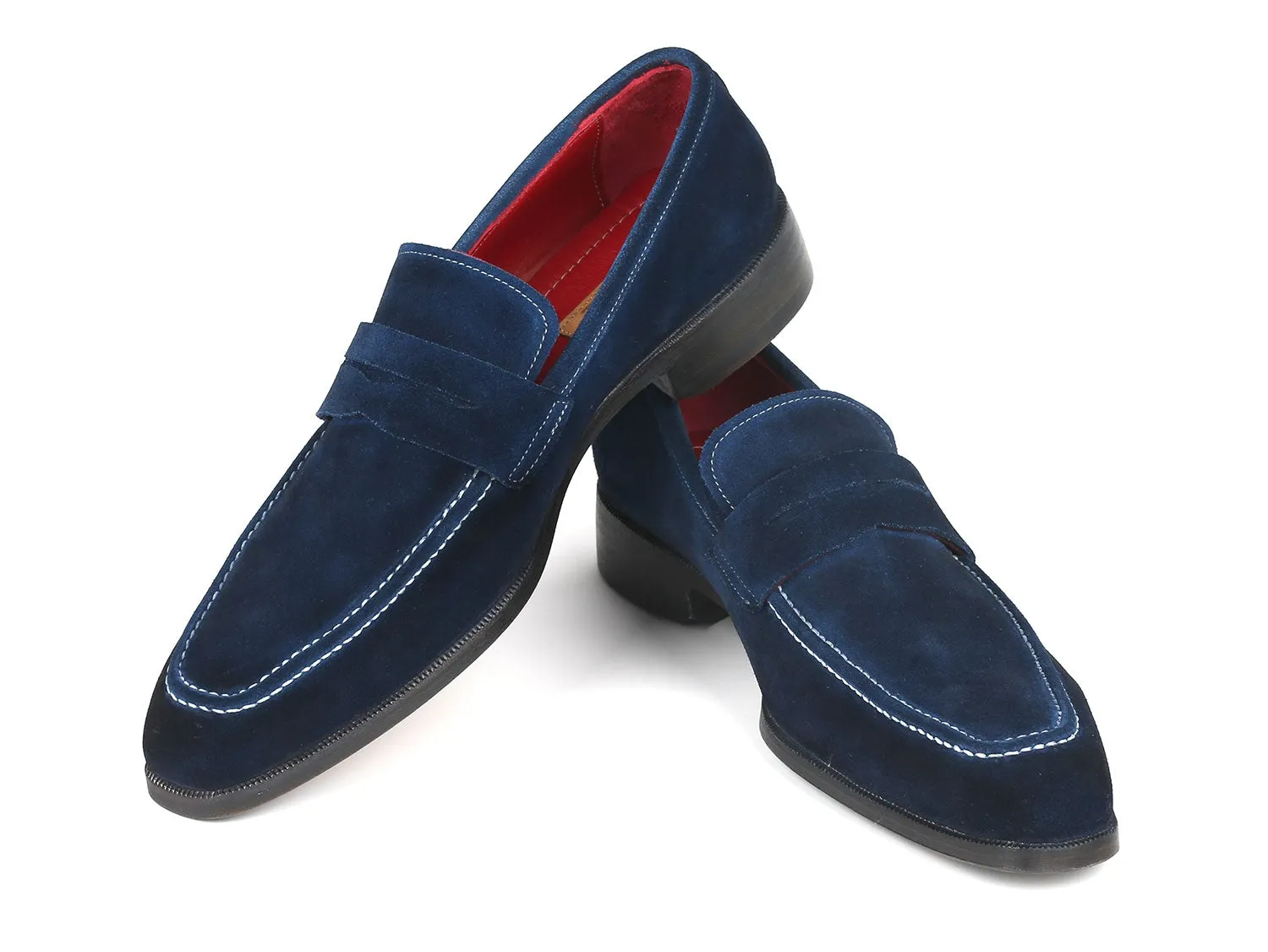 Paul Parkman Navy Suede Penny Loafers