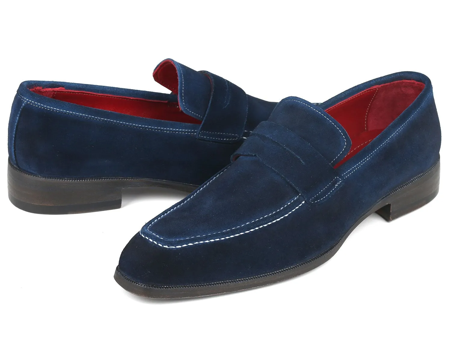 Paul Parkman Navy Suede Penny Loafers