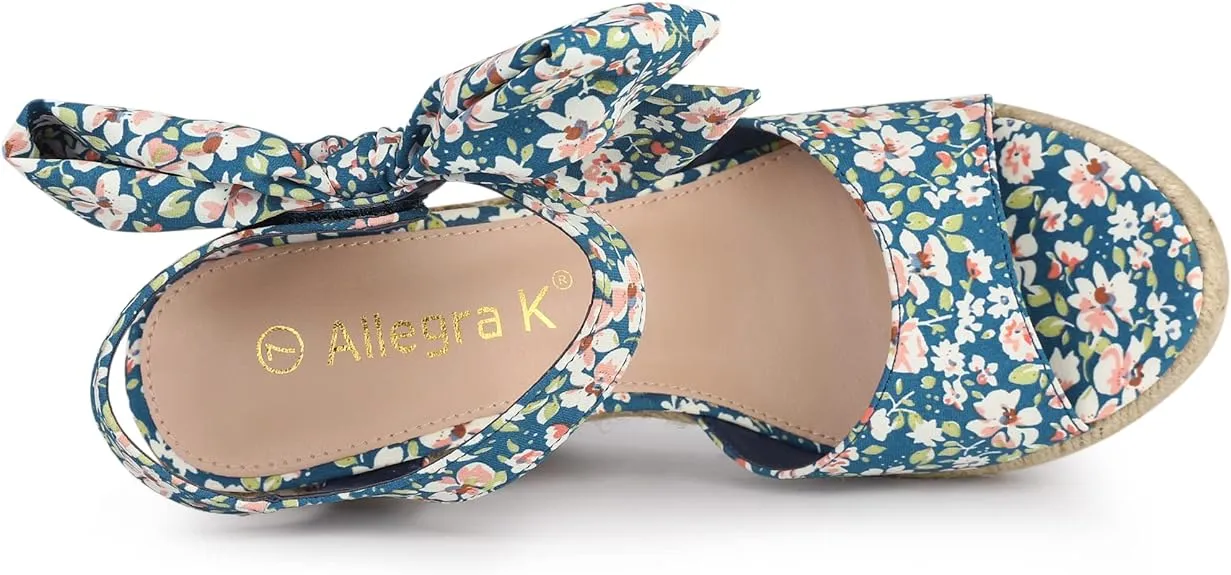 Platform Floral Teal Wedge Sandals