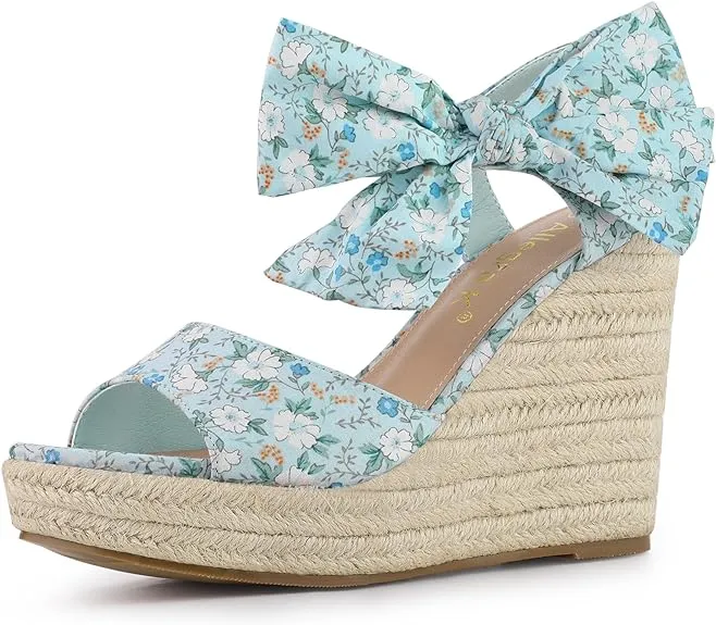 Platform Floral Teal Wedge Sandals