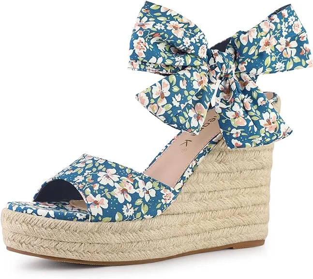 Platform Floral Teal Wedge Sandals