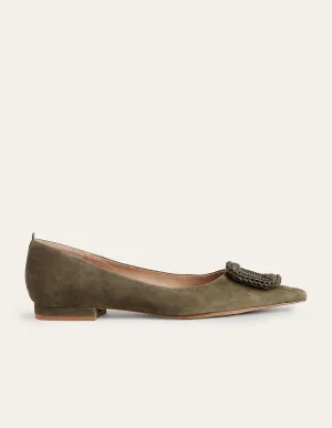 Pointed Ballet Flats-Deep Olive Suede