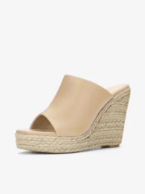 PU Leather Open Toe Espadrille Wedge Platform Mules