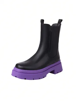 Purple Ankle  Mid-Calf Low Heel Platform Chunky  Boots