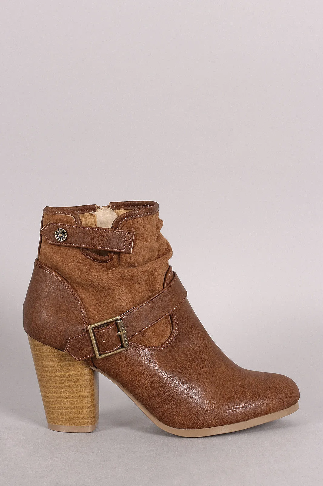 Qupid Slouchy Buckled Chunky Heeled Ankle Boots