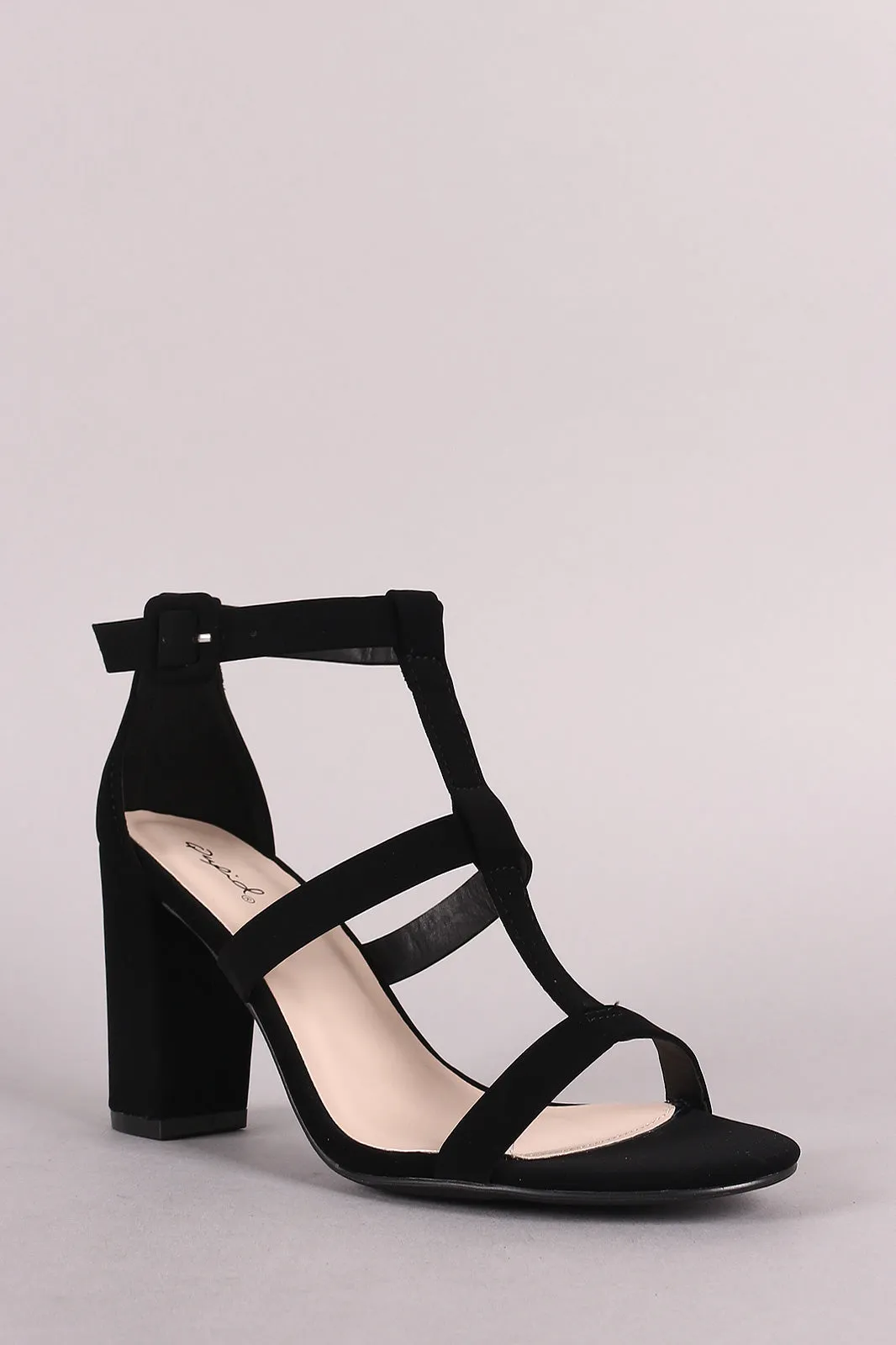 Qupid T-Strap Open Toe Chunky Heel