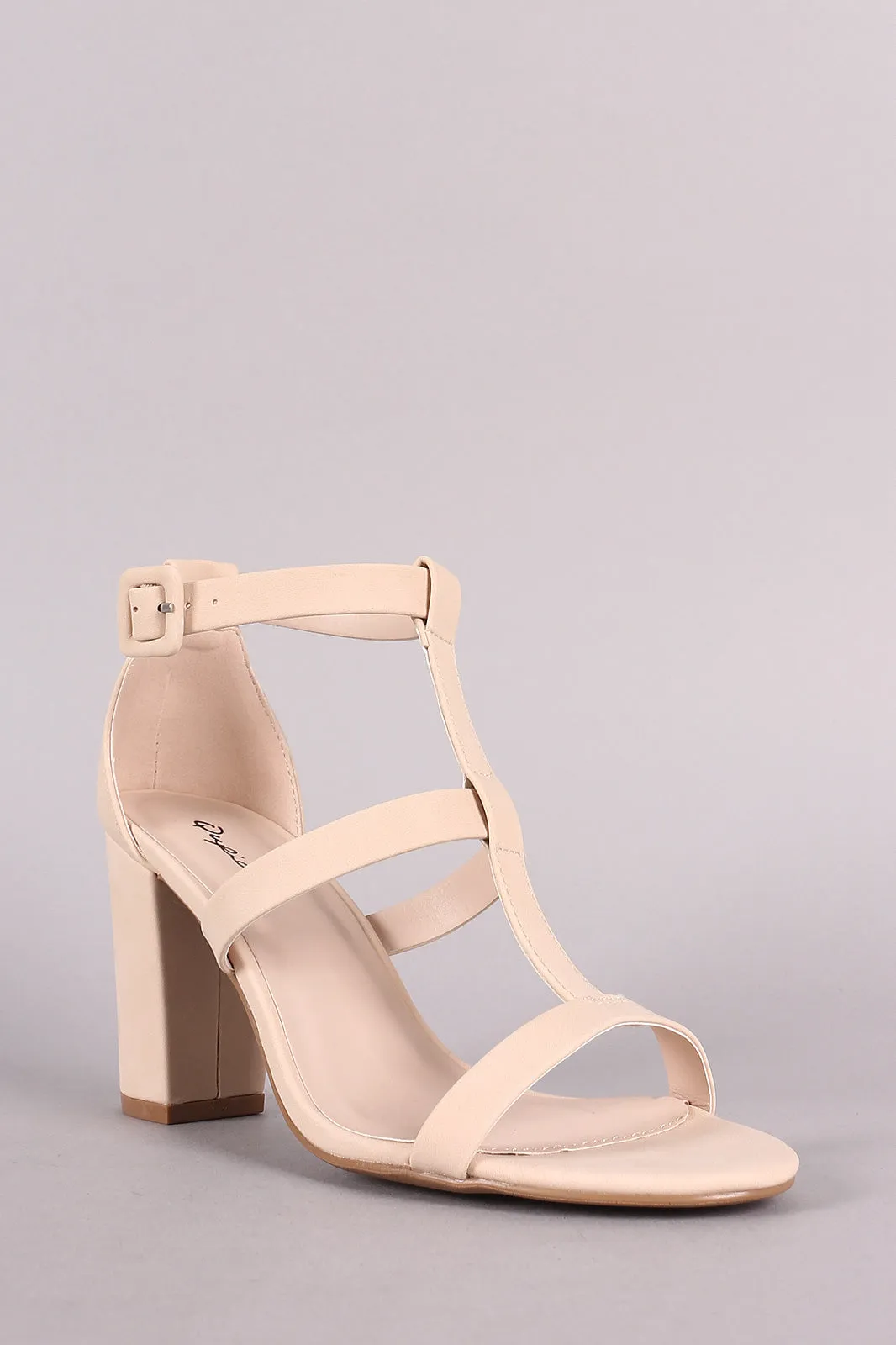 Qupid T-Strap Open Toe Chunky Heel