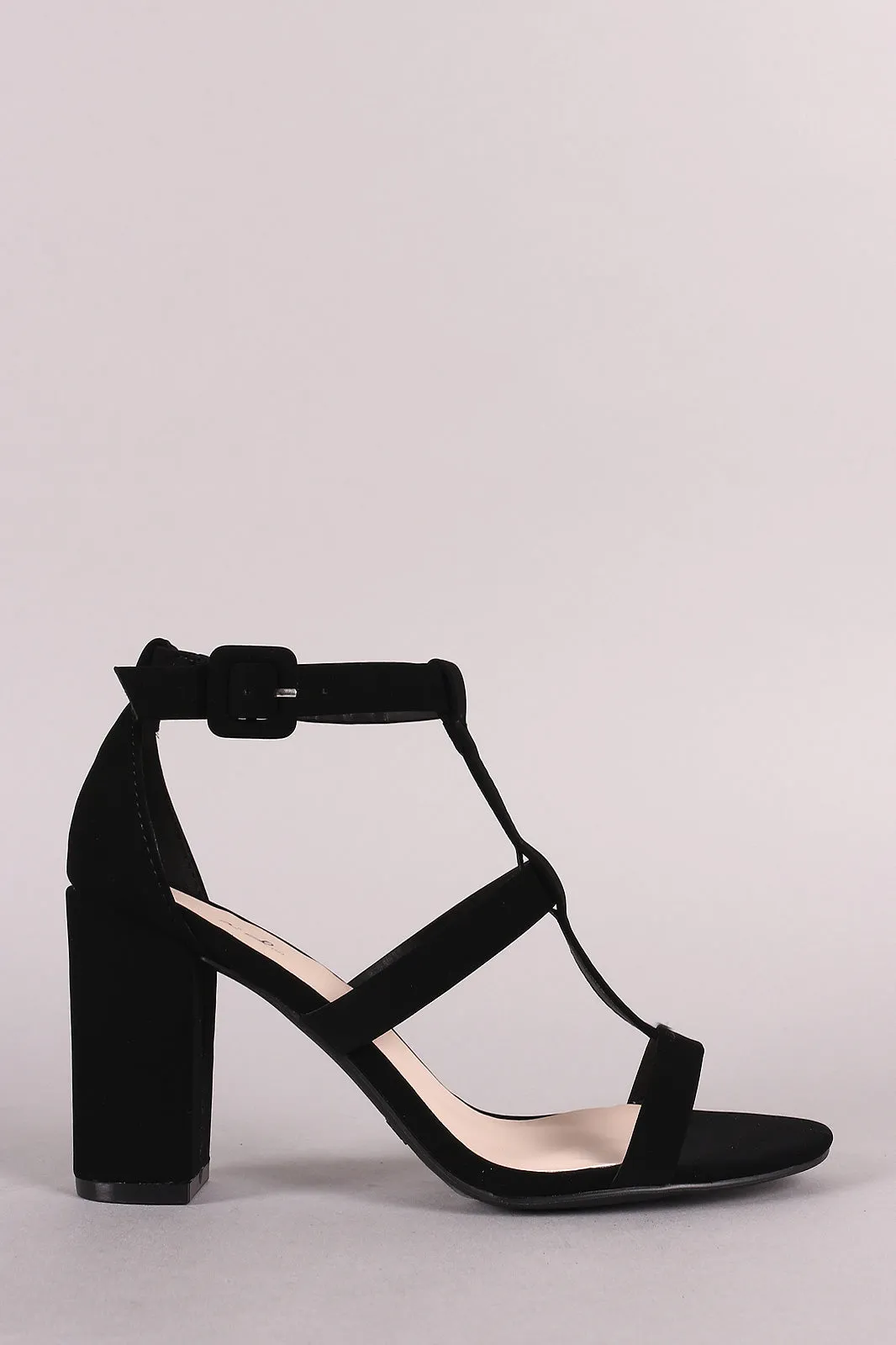 Qupid T-Strap Open Toe Chunky Heel