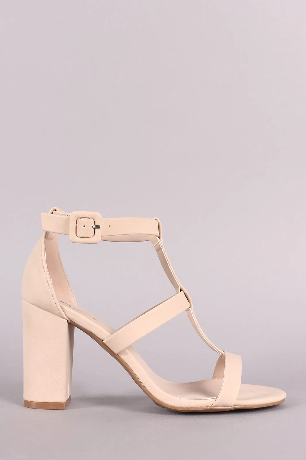 Qupid T-Strap Open Toe Chunky Heel