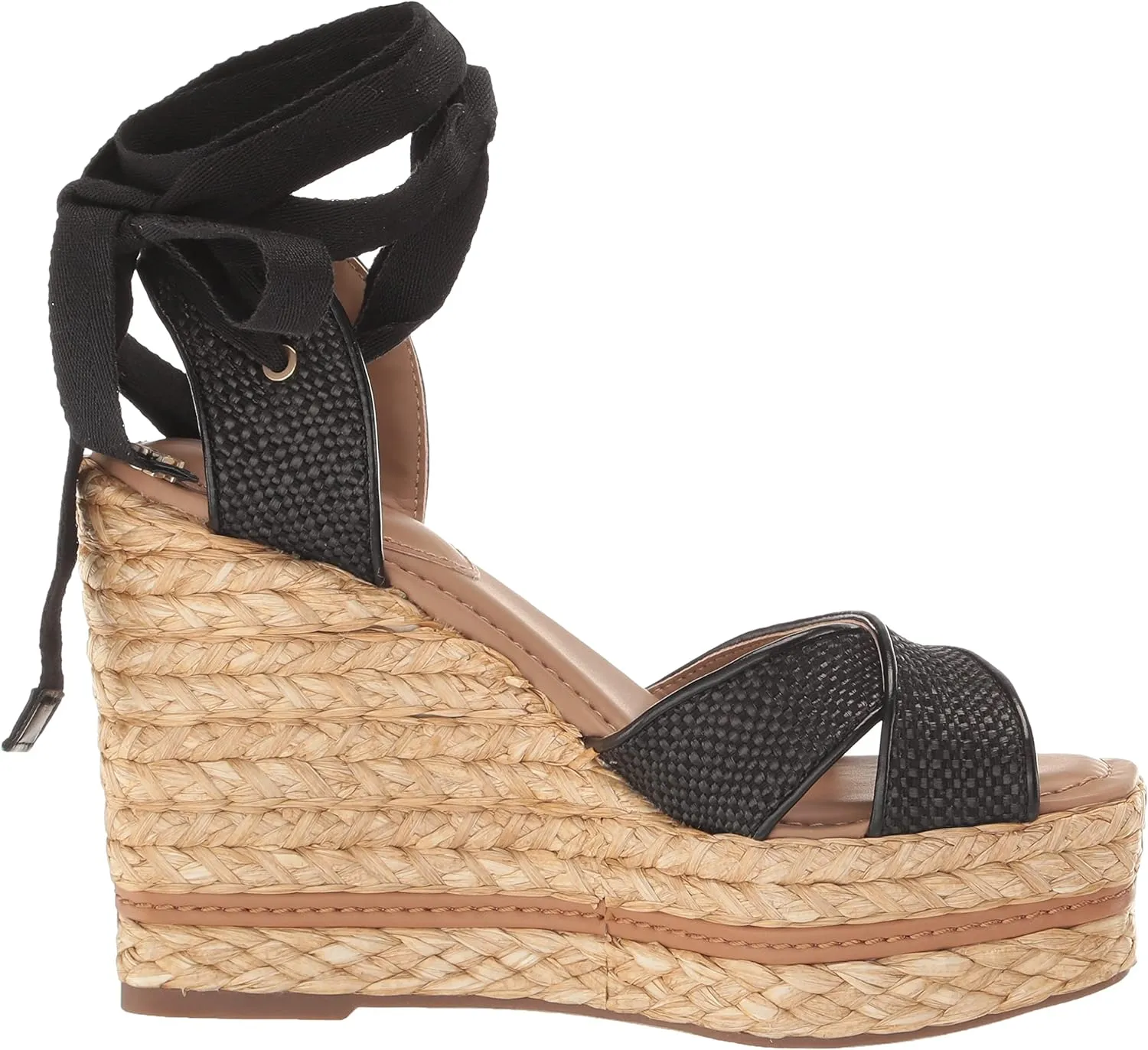 Sam Edelman Vaughn Black Tie Up Strappy Open Toe Espadrille Wedge Heeled Sandals