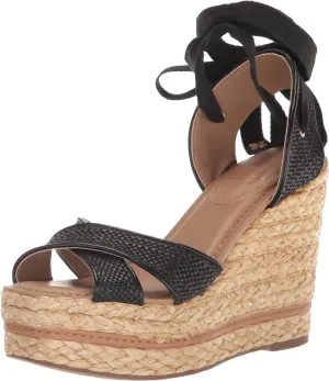 Sam Edelman Vaughn Black Tie Up Strappy Open Toe Espadrille Wedge Heeled Sandals