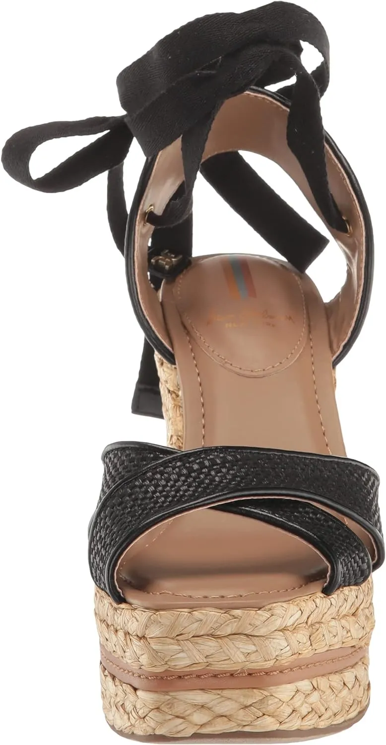 Sam Edelman Vaughn Black Tie Up Strappy Open Toe Espadrille Wedge Heeled Sandals