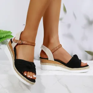 Sohiwoo  Bowknot Espadrille Cork Platform Wedges Slingback Sandals for Women