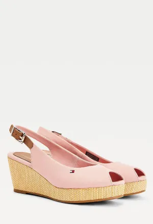 Soothing Pink Iconic Open Toe Sling Back Wedge Heel