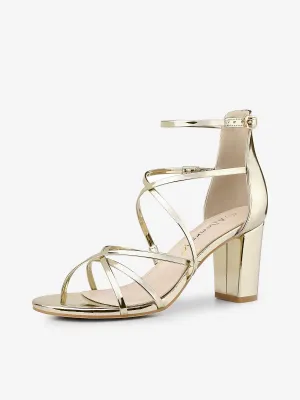 Strappy Crisscross Strap Opened Toe Block Heel Sandals