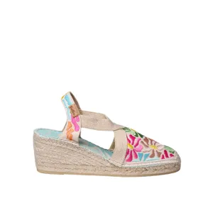 Vegan Multicolored Embroidery Wedges Espadrille For Women - Montjoi